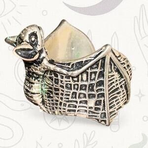 Vintage Adjustable Bat Wrap Ring Silver Tone Gothic Statement Ring Size 8